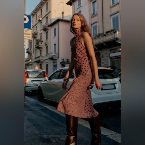 NWT ZARA TIED POLKA DOT MIDI DRESS - Picture 2 of 8